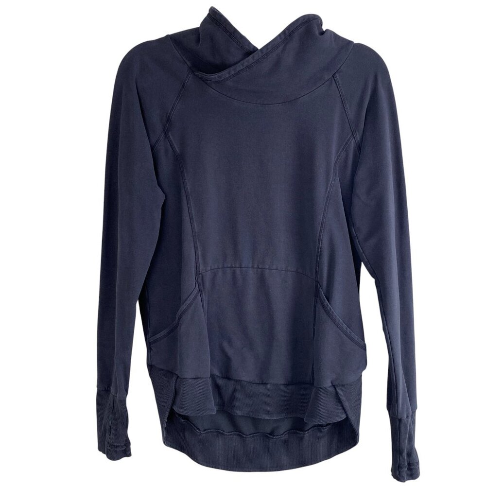 Athleta Funnel Neck Pullover Sweatshirt Washed Dark Gray Kangaroo Pocket-M